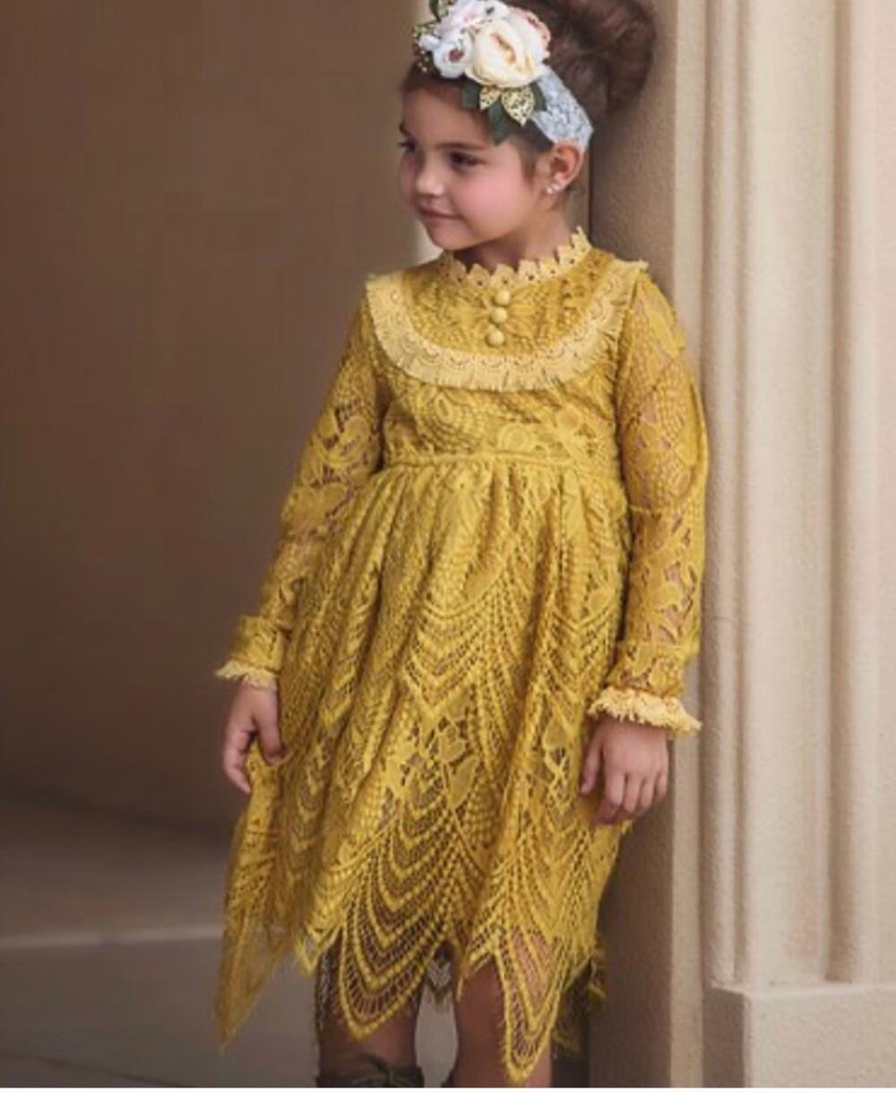 Trish Scully Girls Gisela Mustard Lace Handkerchief Dress Boho Princess Size 5